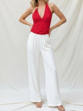 KOOKAÏ Maria High Waisted Wide Legs Elastic Pants, Coconut Milk, 38/US6